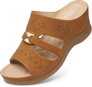 SHIBEVER Wedge Sandals for Women Hollow Out Slip On Platform Wedge Sandals Summer Casual Walking Shoes