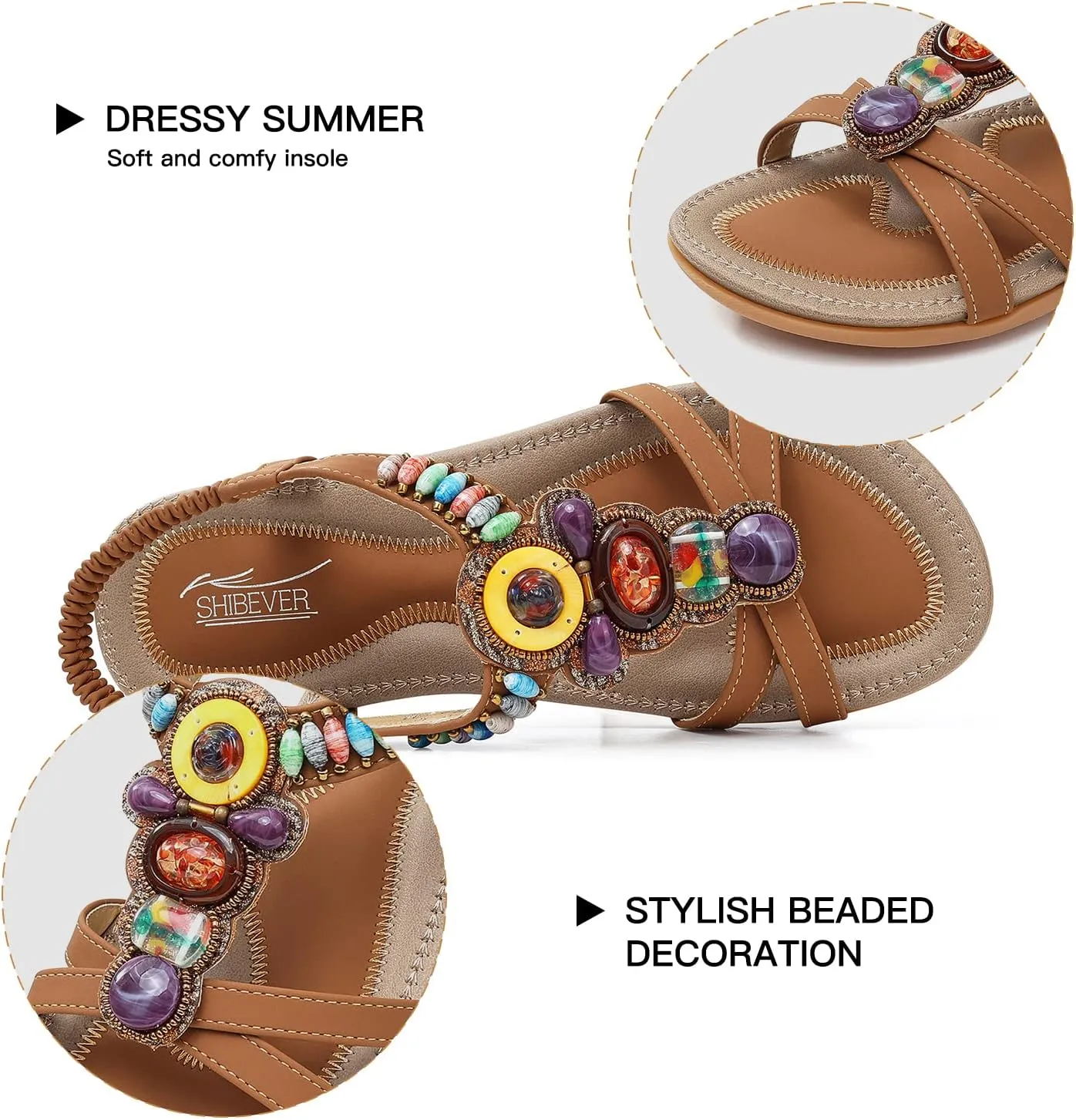 SHIBEVER Womens Sandals Summer Flat: Dressy Casual T-Strap Flip Flop Thong Flats Sandals - Comfortable Walking