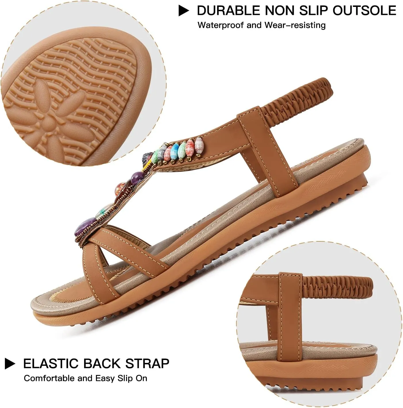 SHIBEVER Womens Sandals Summer Flat: Dressy Casual T-Strap Flip Flop Thong Flats Sandals - Comfortable Walking