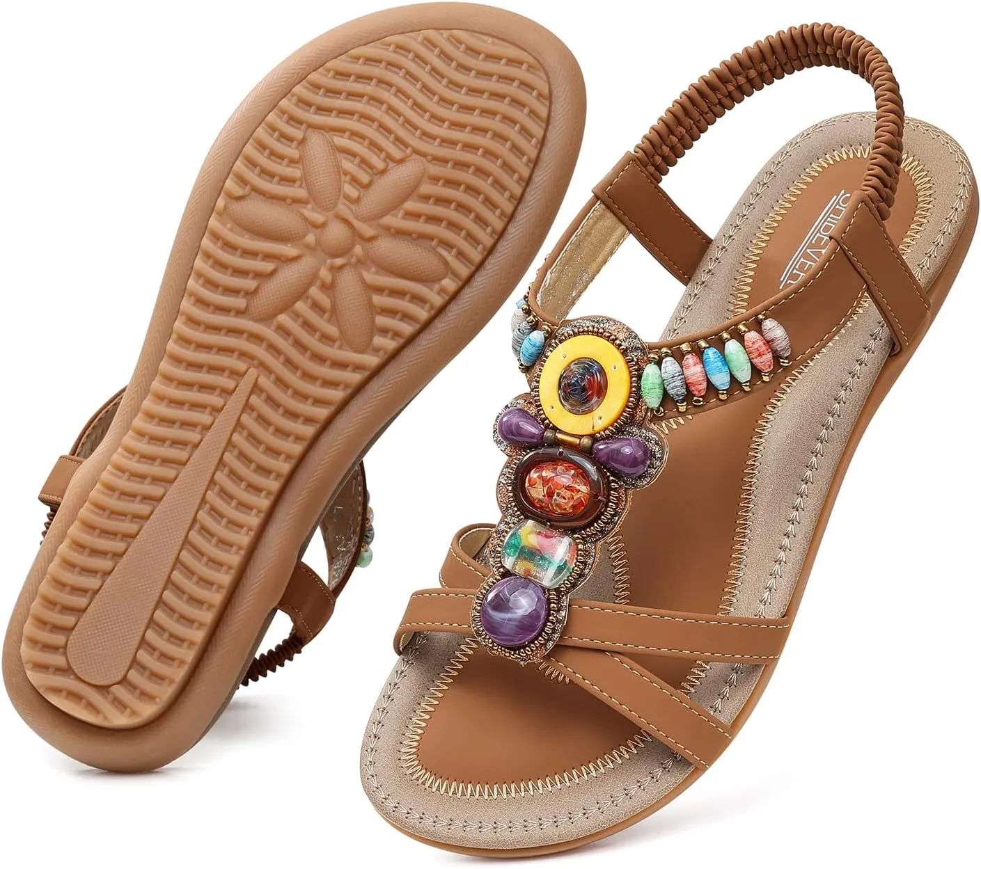 SHIBEVER Womens Sandals Summer Flat: Dressy Casual T-Strap Flip Flop Thong Flats Sandals - Comfortable Walking