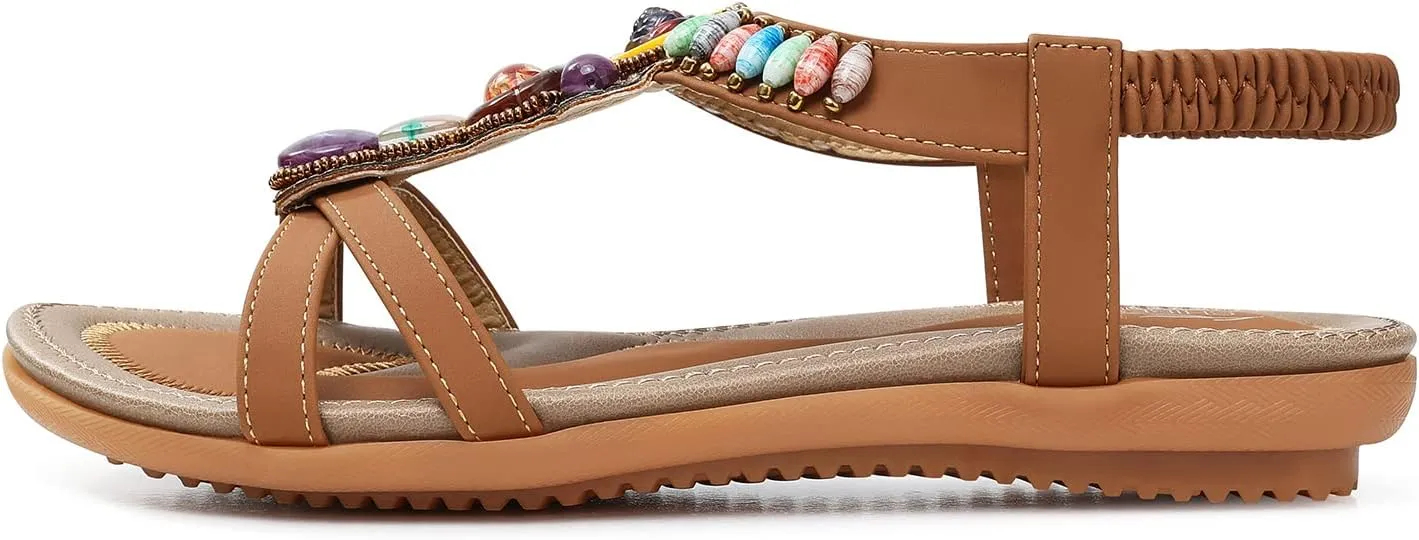 SHIBEVER Womens Sandals Summer Flat: Dressy Casual T-Strap Flip Flop Thong Flats Sandals - Comfortable Walking
