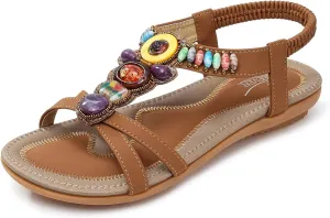 SHIBEVER Womens Sandals Summer Flat: Dressy Casual T-Strap Flip Flop Thong Flats Sandals - Comfortable Walking