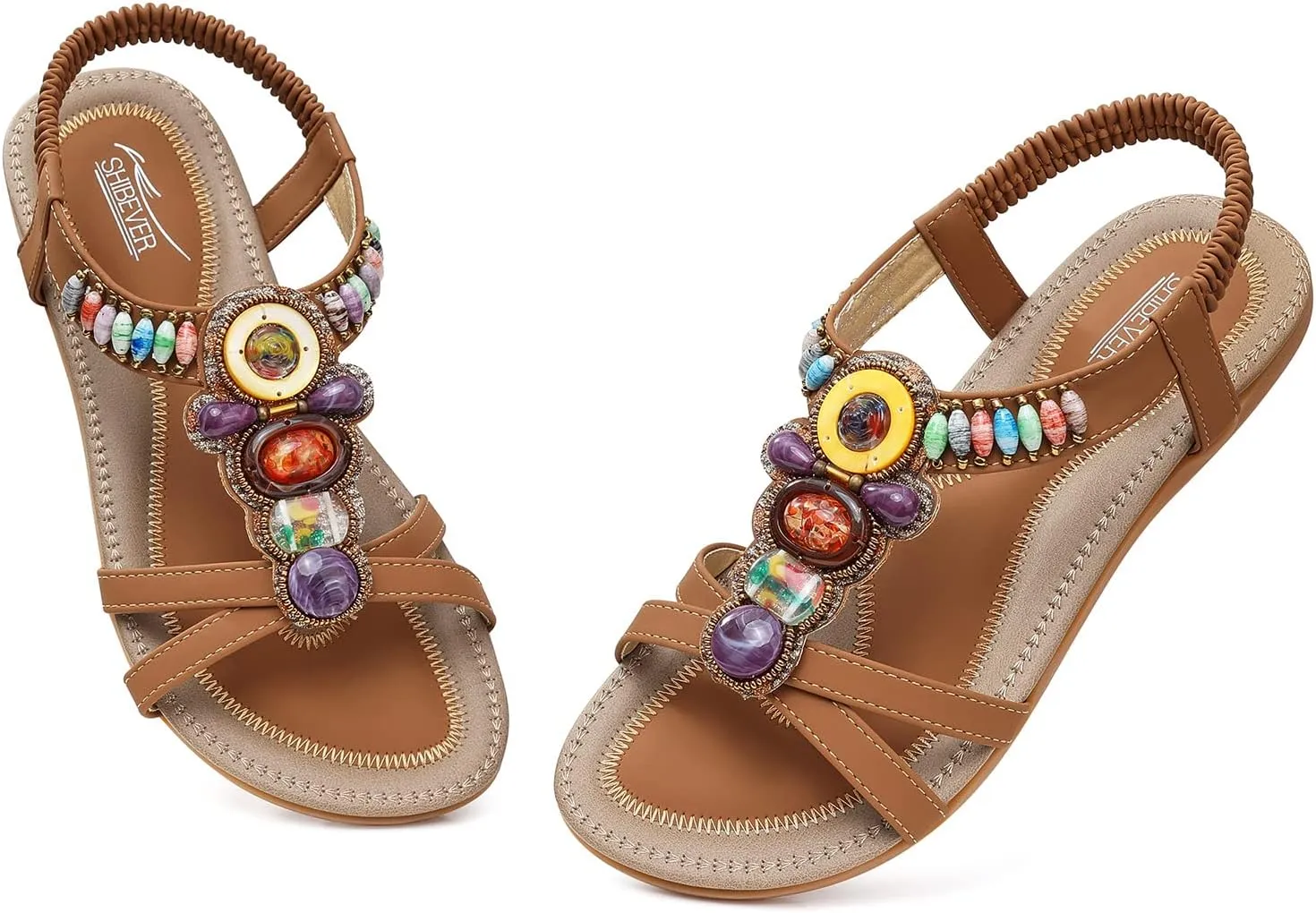 SHIBEVER Womens Sandals Summer Flat: Dressy Casual T-Strap Flip Flop Thong Flats Sandals - Comfortable Walking