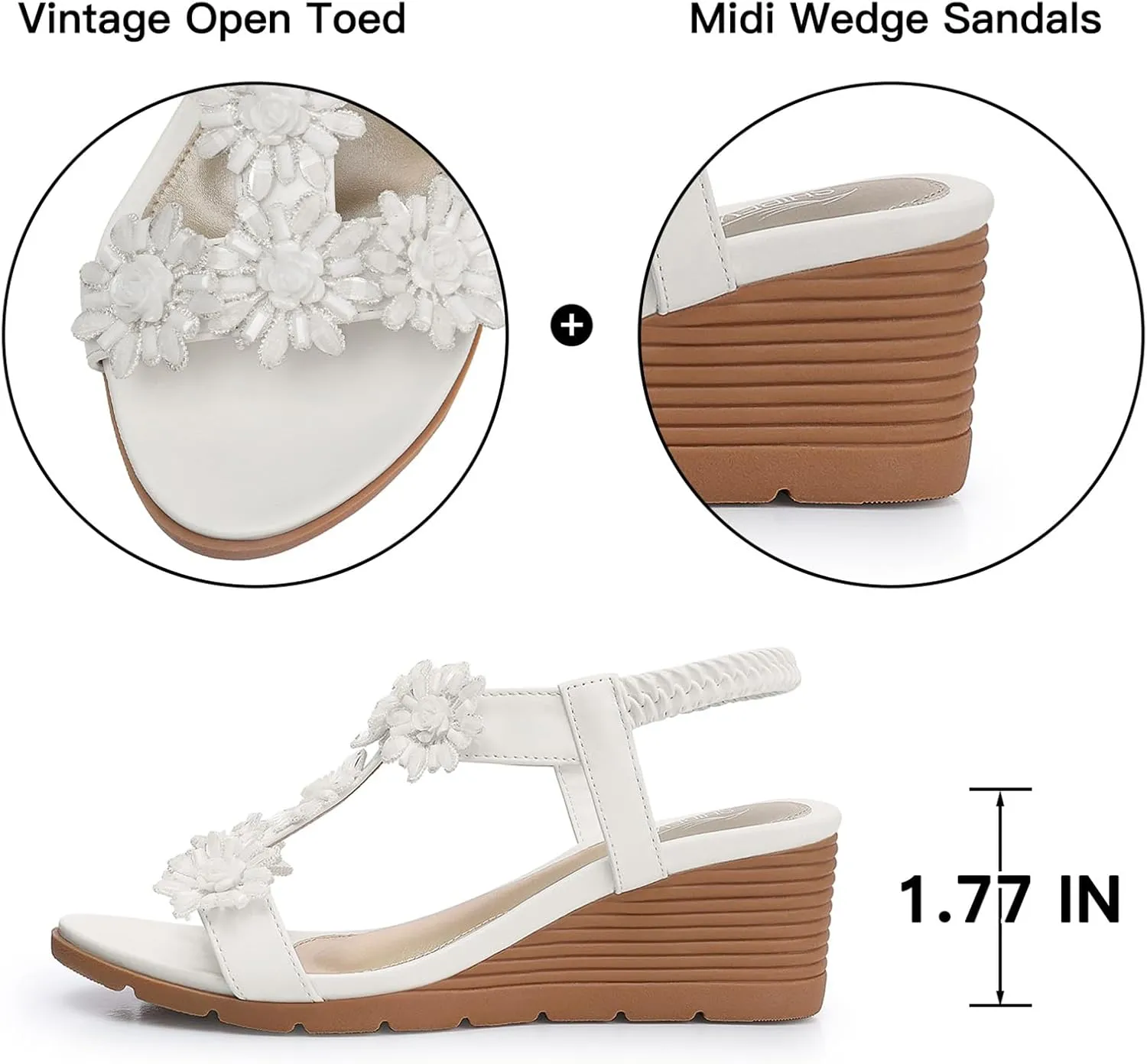 SHIBEVER Womens Sandals Wedge Flower: Open Toe Elastic Ankle Strap Wedge Sandal - Dressy Sandals Women - Comfortable Summer Bohemia
