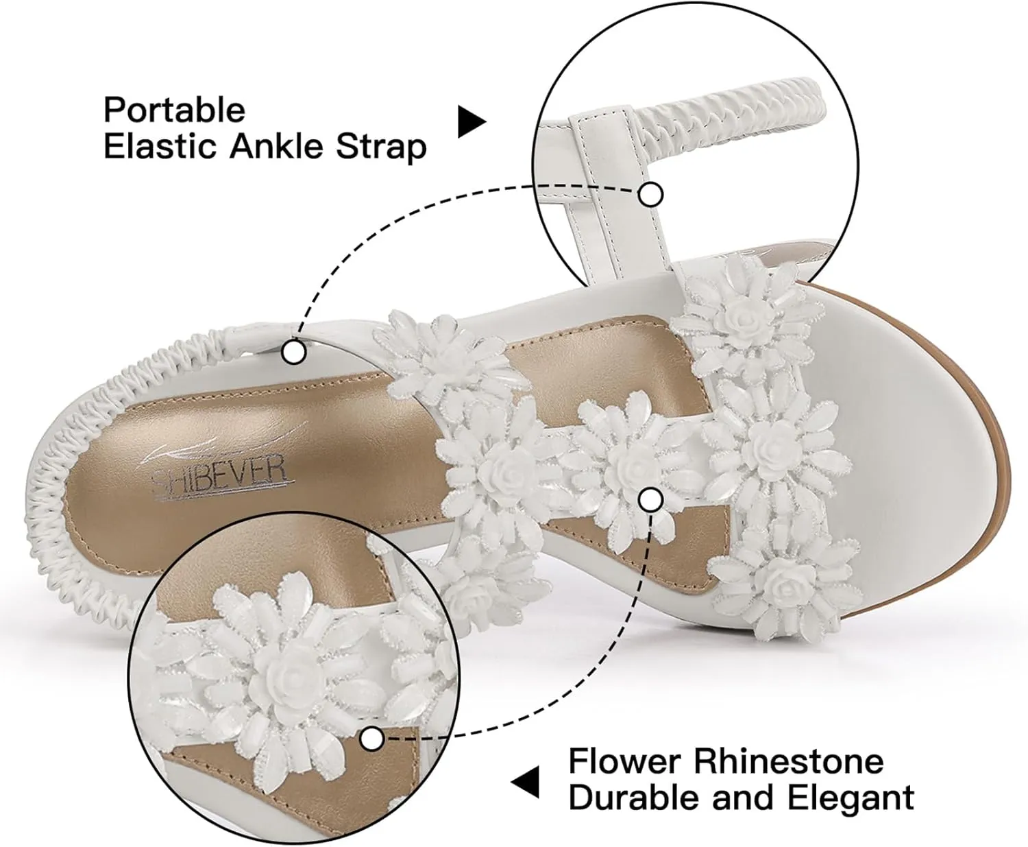 SHIBEVER Womens Sandals Wedge Flower: Open Toe Elastic Ankle Strap Wedge Sandal - Dressy Sandals Women - Comfortable Summer Bohemia