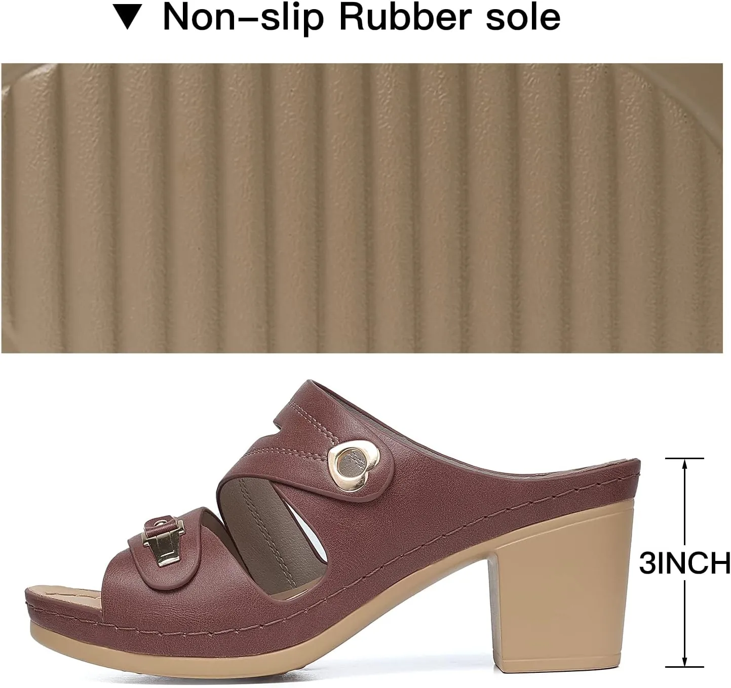 SHIBEVER Women's Summer Sandals, Low Wedge Block Heels, Comfortable PU Leather, Slip-On, Open Toe, Dressy & Casual