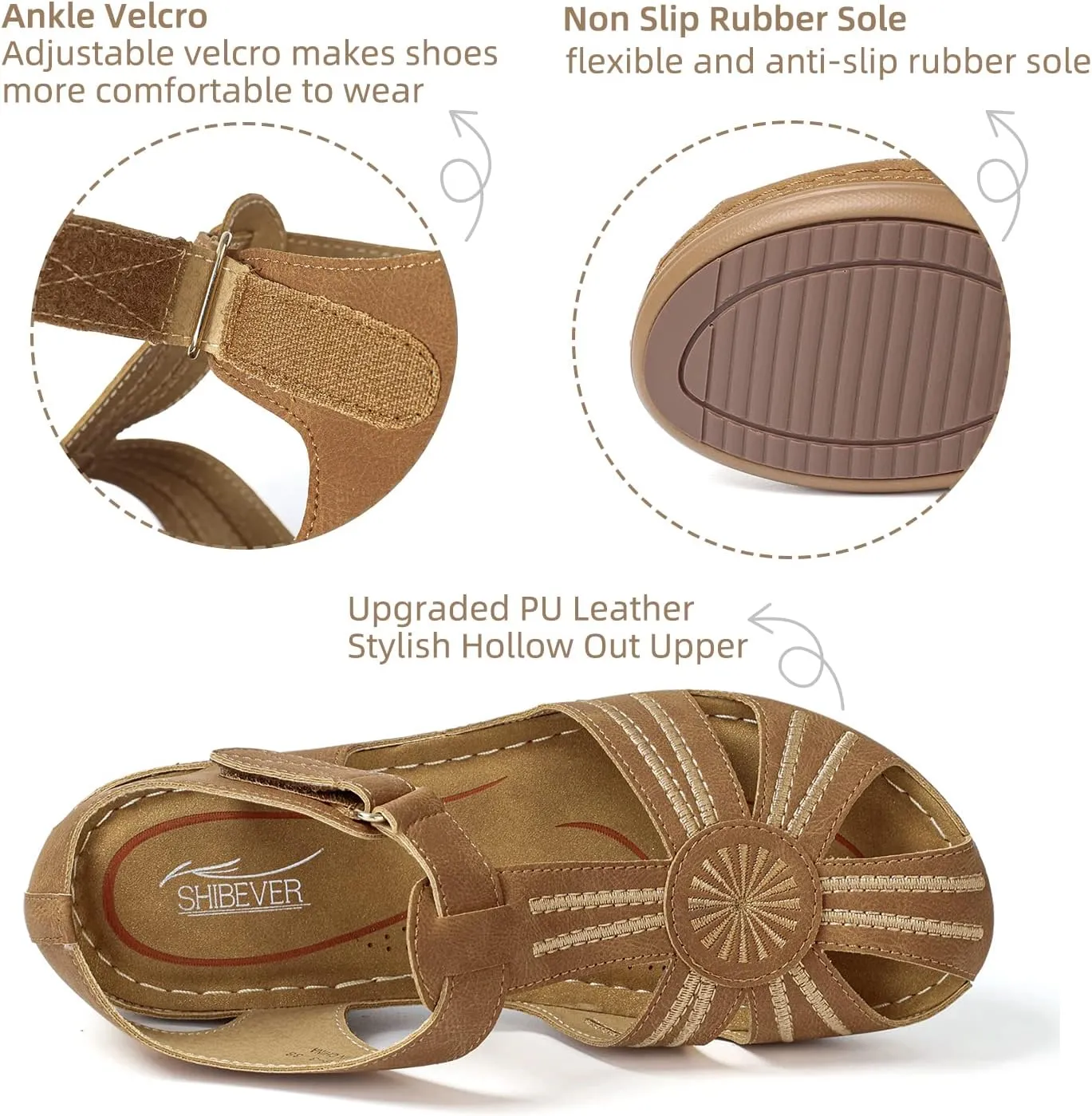 SHIBEVER Women's Wedge Sandals Summer: Closed Toe Sandals for Women Platform Dressy Wedge Size 5-11