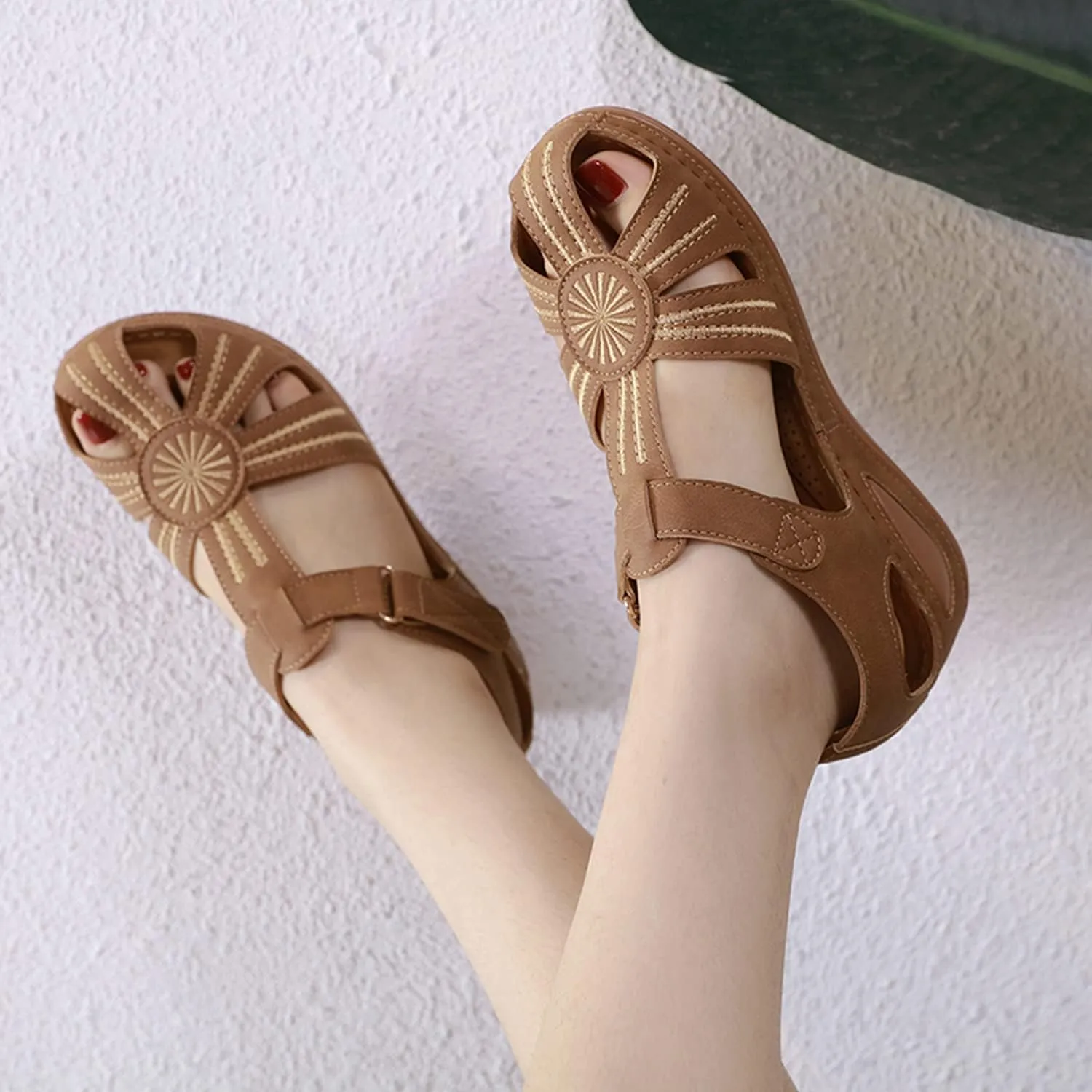 SHIBEVER Women's Wedge Sandals Summer: Closed Toe Sandals for Women Platform Dressy Wedge Size 5-11