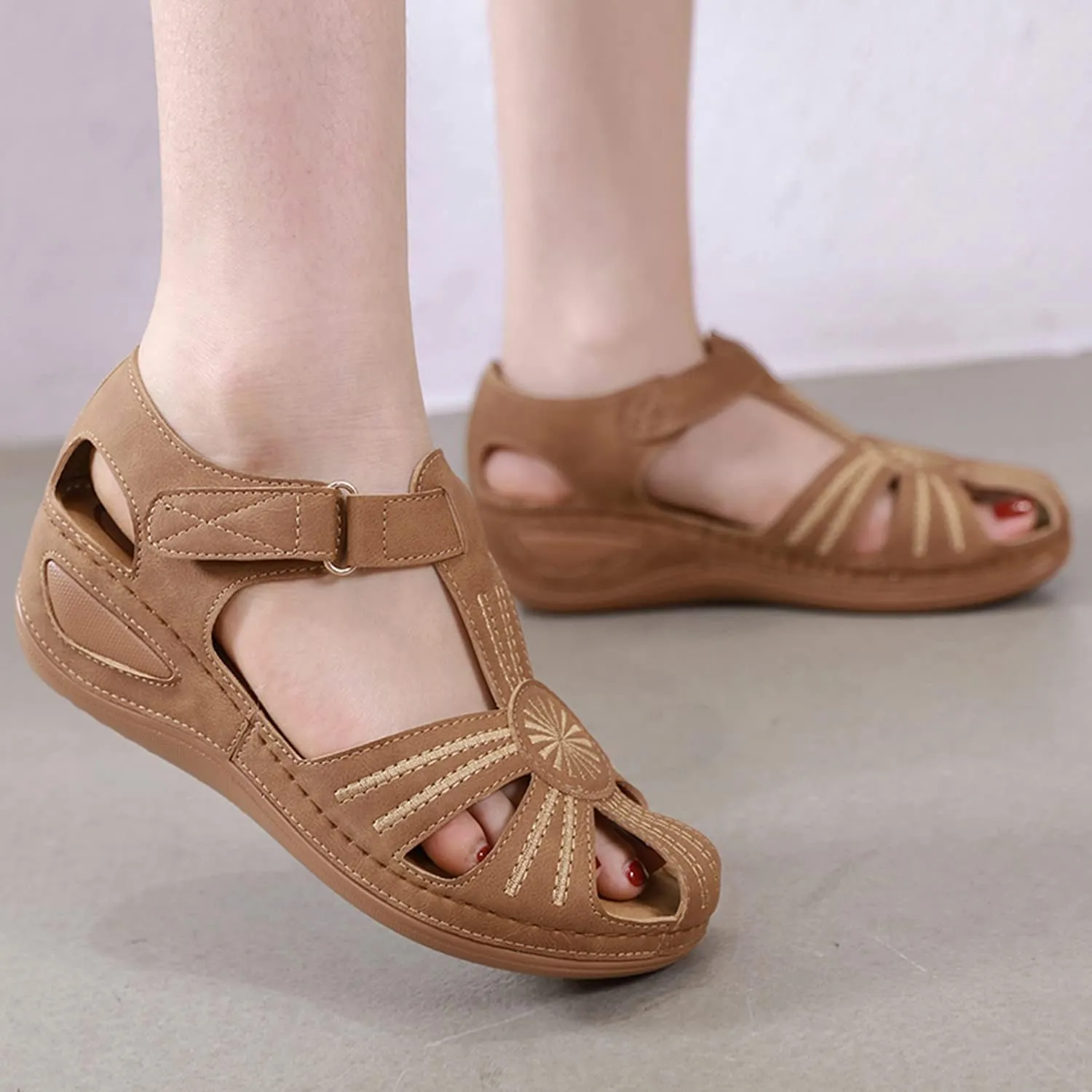SHIBEVER Women's Wedge Sandals Summer: Closed Toe Sandals for Women Platform Dressy Wedge Size 5-11
