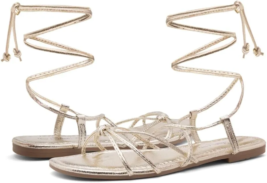 Shoe Land Flashh Women's Flat Strappy Lace Up Sandal Open Toe Comfortable Dressy Gladiator Sandals Tie up Ankle Strap Shoes for Summer