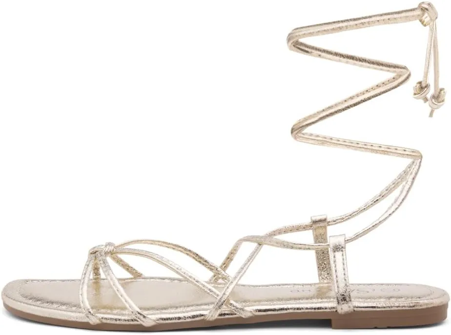 Shoe Land Flashh Women's Flat Strappy Lace Up Sandal Open Toe Comfortable Dressy Gladiator Sandals Tie up Ankle Strap Shoes for Summer