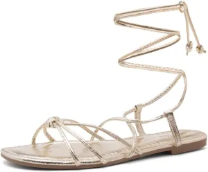 Shoe Land Flashh Women's Flat Strappy Lace Up Sandal Open Toe Comfortable Dressy Gladiator Sandals Tie up Ankle Strap Shoes for Summer