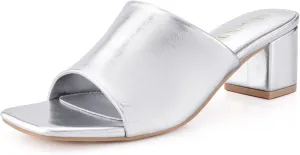 Shoe'N Tale Heeled Sandals For Women Square Open Toe Heeled Mules Chunky Block Low Heel Slip On Slides