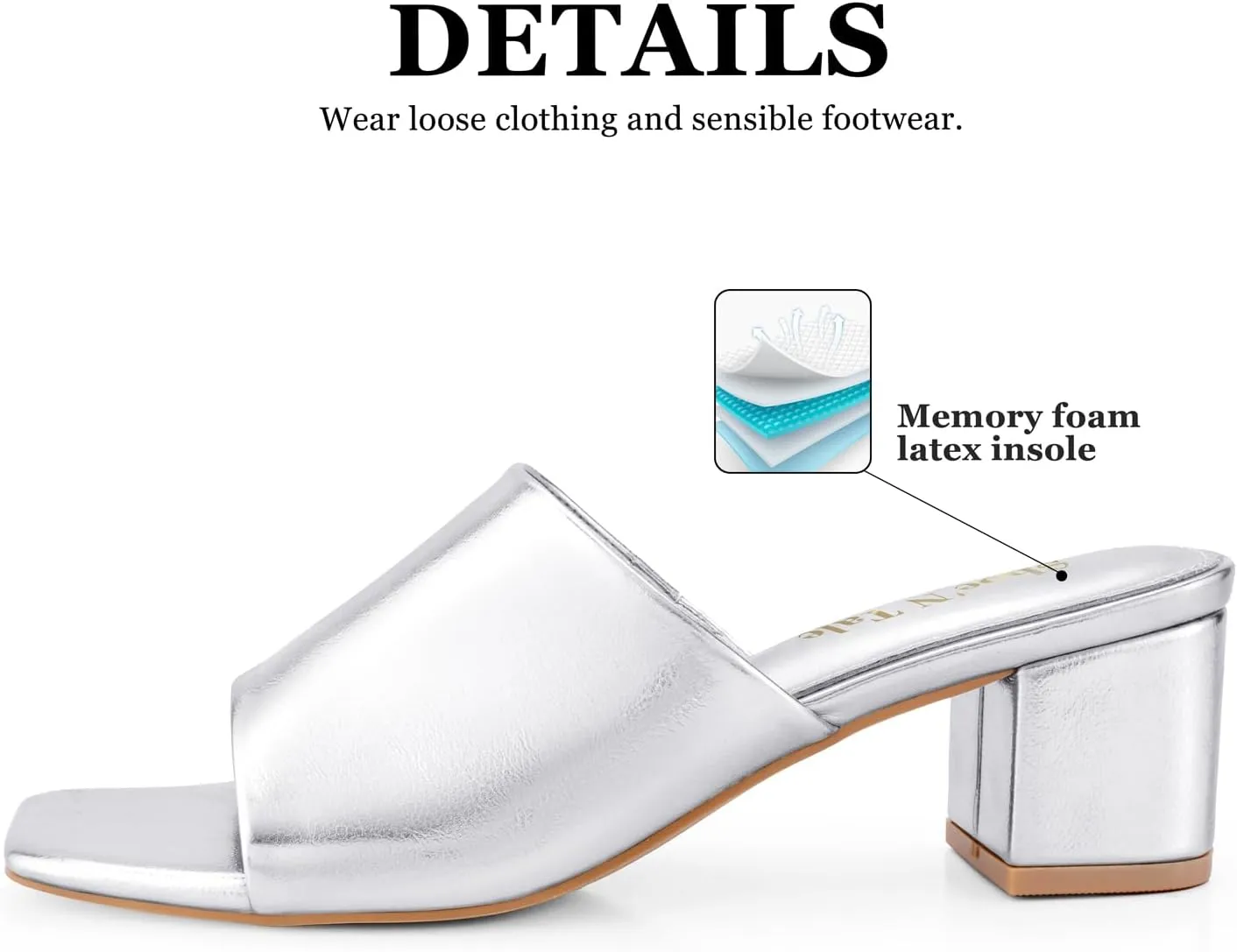 Shoe'N Tale Heeled Sandals For Women Square Open Toe Heeled Mules Chunky Block Low Heel Slip On Slides