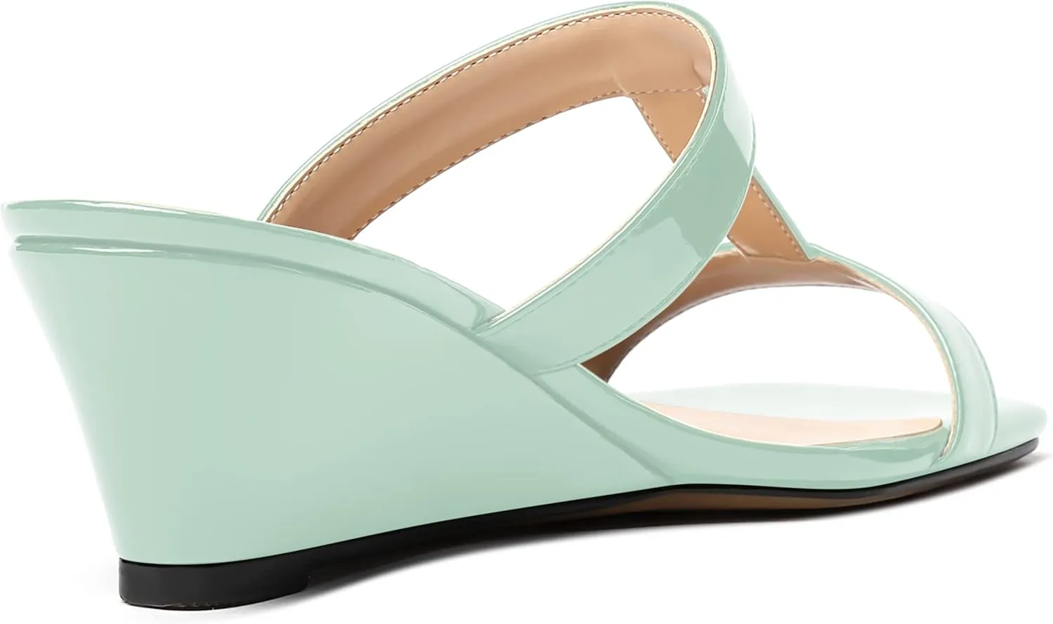 SHOWFOREST Women's Slip On Summer Cut Out Patent Open Toe Dress Square Toe Wedge Low Heel Sandals 2 Inch