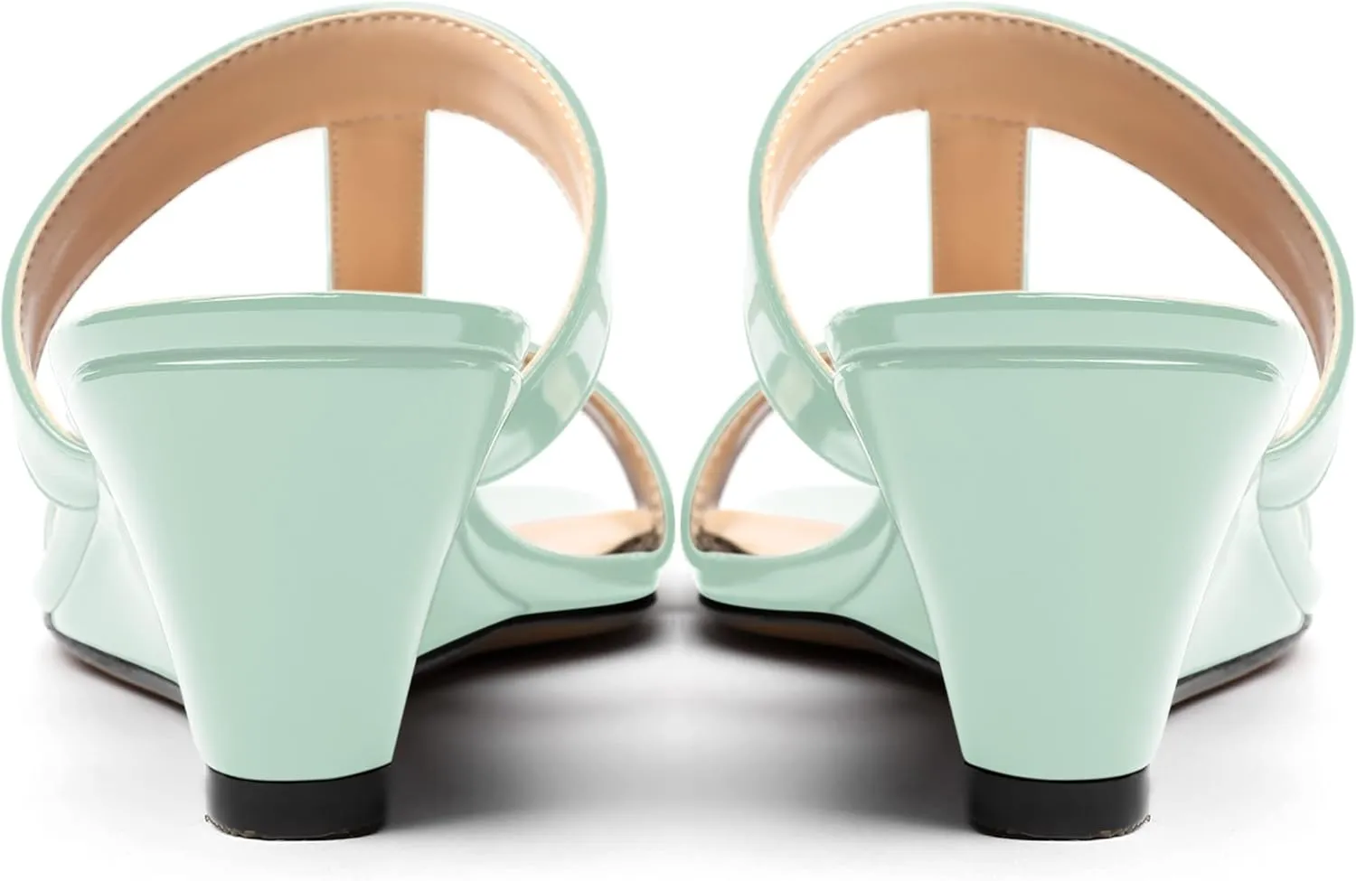 SHOWFOREST Women's Slip On Summer Cut Out Patent Open Toe Dress Square Toe Wedge Low Heel Sandals 2 Inch