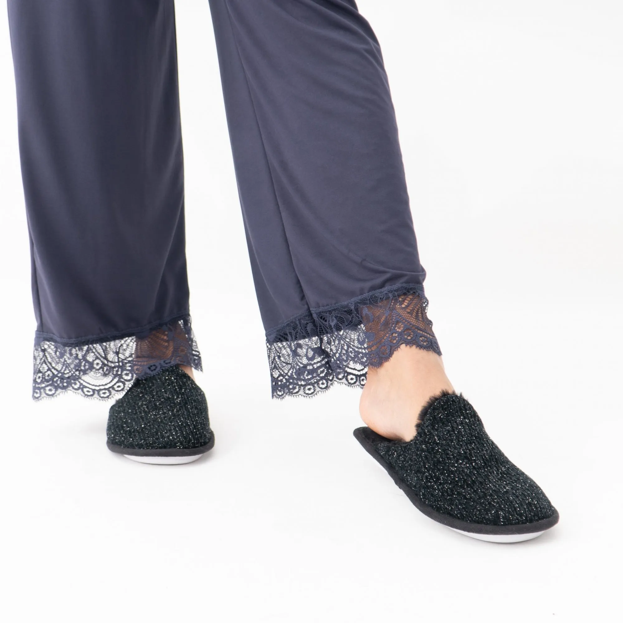 Shuperb SPARKLE KNIT Womens Mule Slippers Black