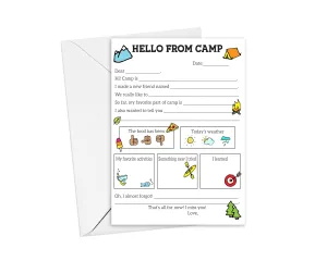 Sleepaway Camp Flat Cards for Campers, 5x7 Size, Stationery for Sleepaway Camp for Boys and Girls, Fill in the Blank and Circle your Icon, Set of 10 Cards and Envelopes 24-43 (Not Personalized)