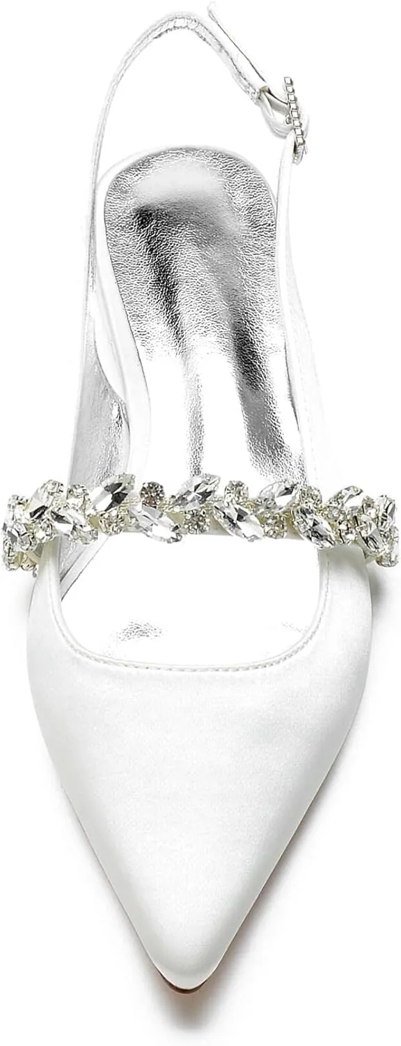 Slingback Flats for Women Rhinestones Strap Comfortable Low Heels Bridal Wedding Guest Dress Prom Pumps Shoes