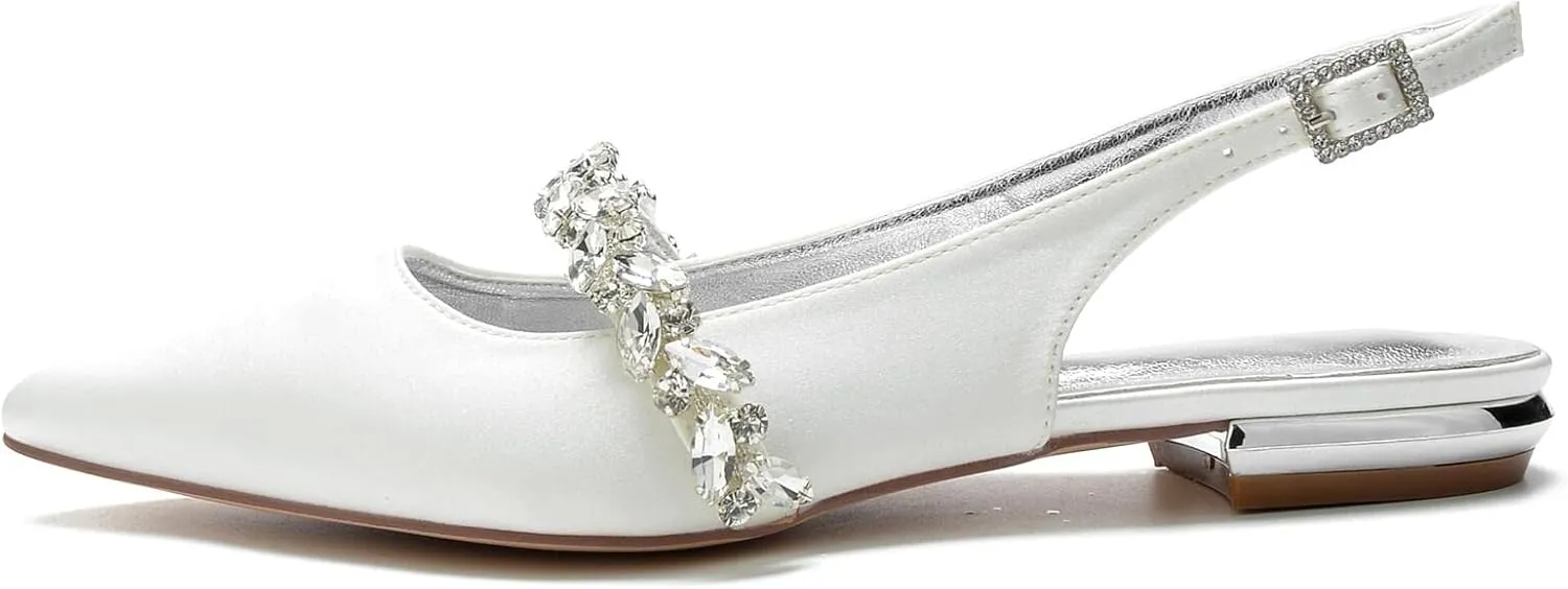Slingback Flats for Women Rhinestones Strap Comfortable Low Heels Bridal Wedding Guest Dress Prom Pumps Shoes