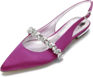 Slingback Flats for Women Rhinestones Strap Comfortable Low Heels Bridal Wedding Guest Dress Prom Pumps Shoes