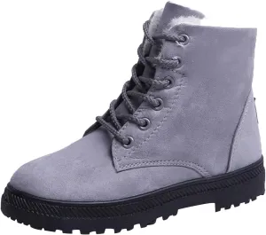 Snow Boots For Women Waterproof Platform Boots for Women Chunky Heel Warm Round Toe Lace Up Flat Short Snow Boots