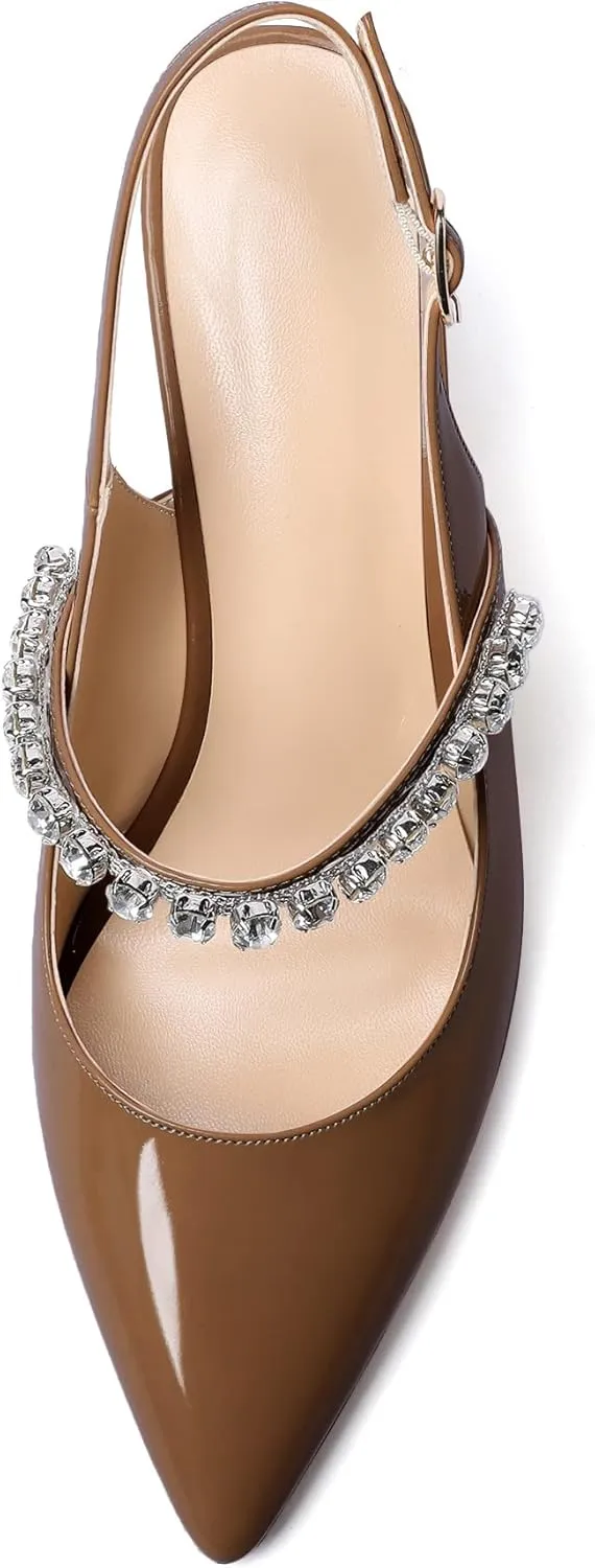 Soireelady Women High Heel Wedges Pointed Toe Heeled Sandals Slingback Wedge Heel Pumps Crystal Strap Buckle Heels Elegant Wedding, Party Dress Shoes