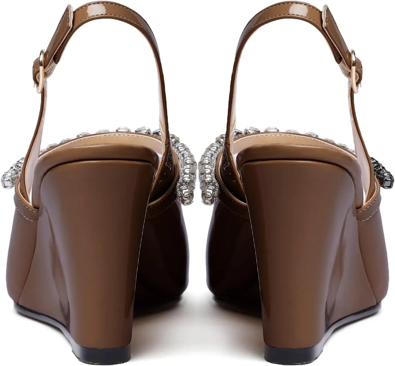 Soireelady Women High Heel Wedges Pointed Toe Heeled Sandals Slingback Wedge Heel Pumps Crystal Strap Buckle Heels Elegant Wedding, Party Dress Shoes