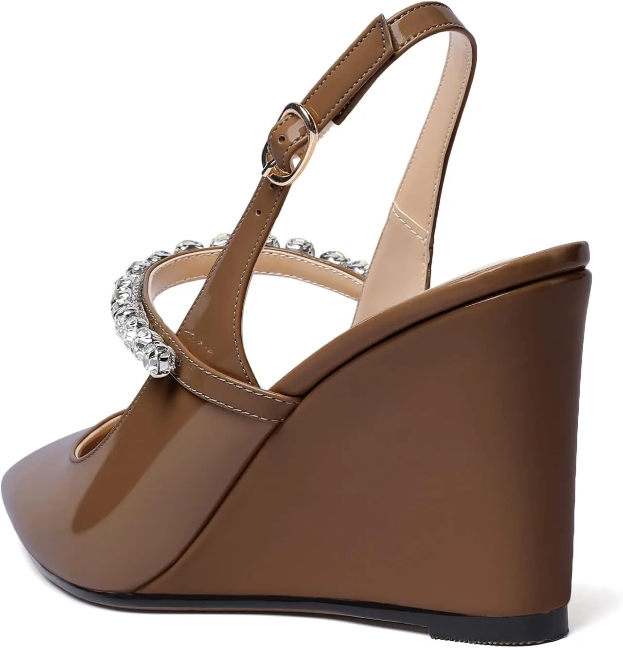 Soireelady Women High Heel Wedges Pointed Toe Heeled Sandals Slingback Wedge Heel Pumps Crystal Strap Buckle Heels Elegant Wedding, Party Dress Shoes