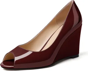 Soireelady Women Wedge Heel Pumps Peep Toe Wedges Slip On Wedge Heels Classic Wedge Heeled Shoes