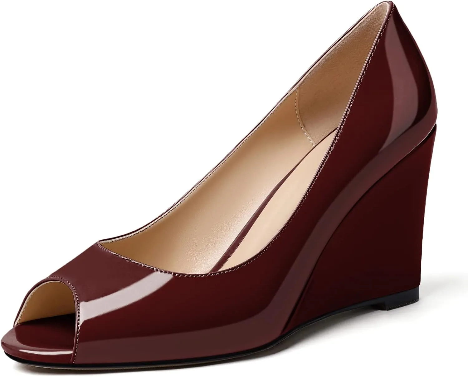 Soireelady Women Wedge Heel Pumps Peep Toe Wedges Slip On Wedge Heels Classic Wedge Heeled Shoes