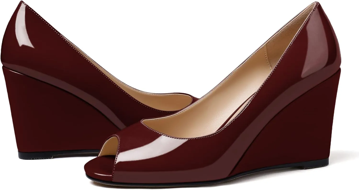 Soireelady Women Wedge Heel Pumps Peep Toe Wedges Slip On Wedge Heels Classic Wedge Heeled Shoes