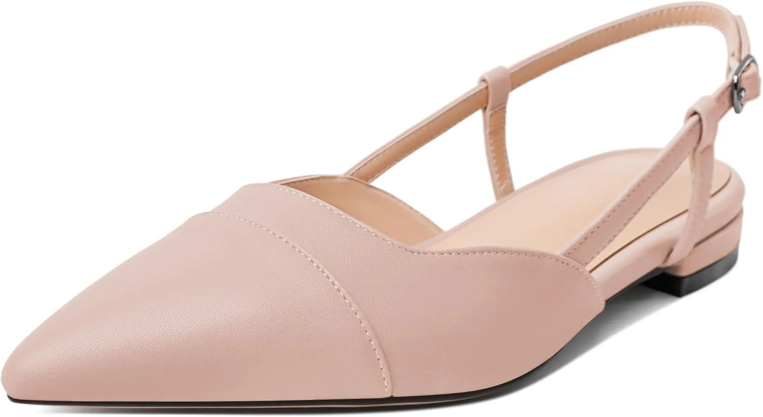 Soireelady Women's Slingback Flats, Closed Pointed Toe 2CM Ballet Flats, Cap Toe Comfortable Casual Flat Office Dressy Shoes