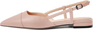 Soireelady Women's Slingback Flats, Closed Pointed Toe 2CM Ballet Flats, Cap Toe Comfortable Casual Flat Office Dressy Shoes