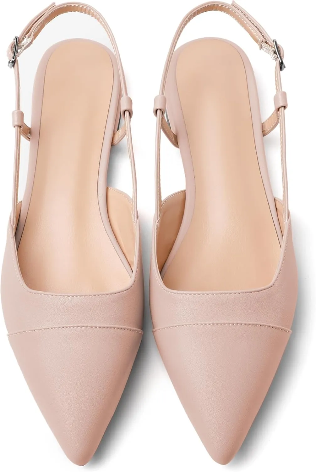 Soireelady Women's Slingback Flats, Closed Pointed Toe 2CM Ballet Flats, Cap Toe Comfortable Casual Flat Office Dressy Shoes