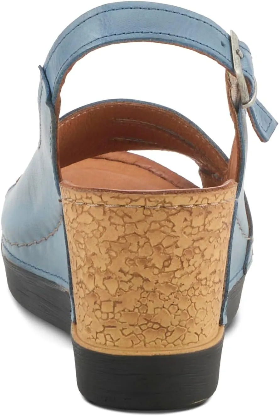 Spring Step Women's KELSY Leather Buckle Slingback Wedge Sandals - Premium Materials, Adjustable Fit, Made in Turkey