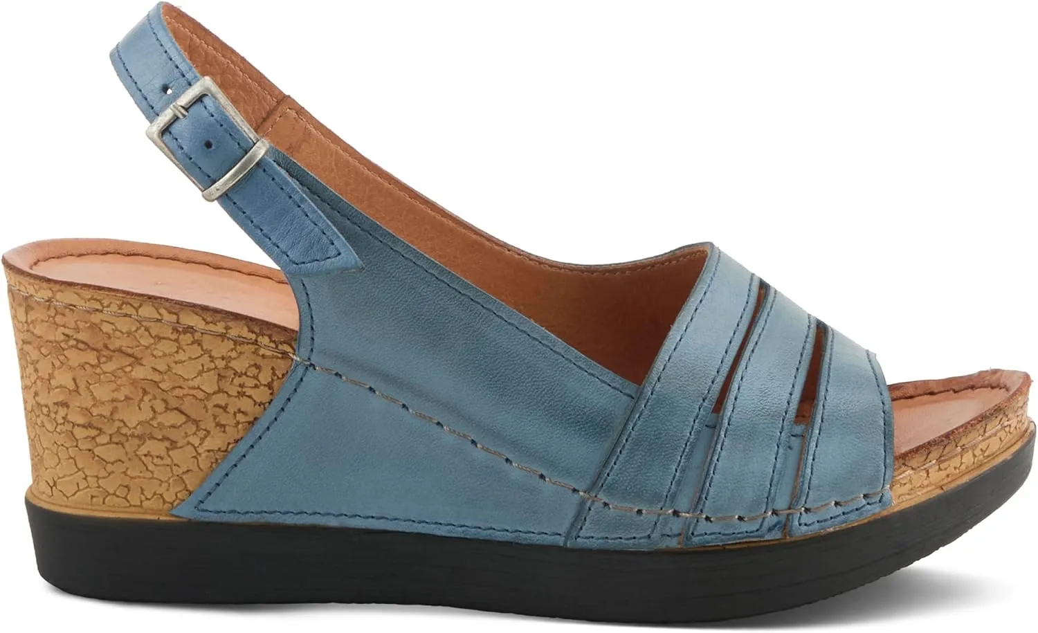 Spring Step Women's KELSY Leather Buckle Slingback Wedge Sandals - Premium Materials, Adjustable Fit, Made in Turkey