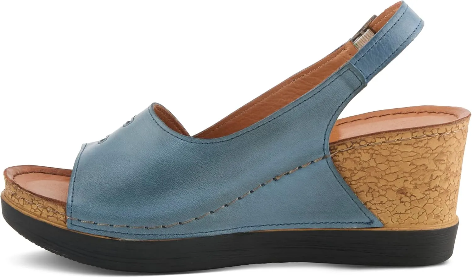 Spring Step Women's KELSY Leather Buckle Slingback Wedge Sandals - Premium Materials, Adjustable Fit, Made in Turkey