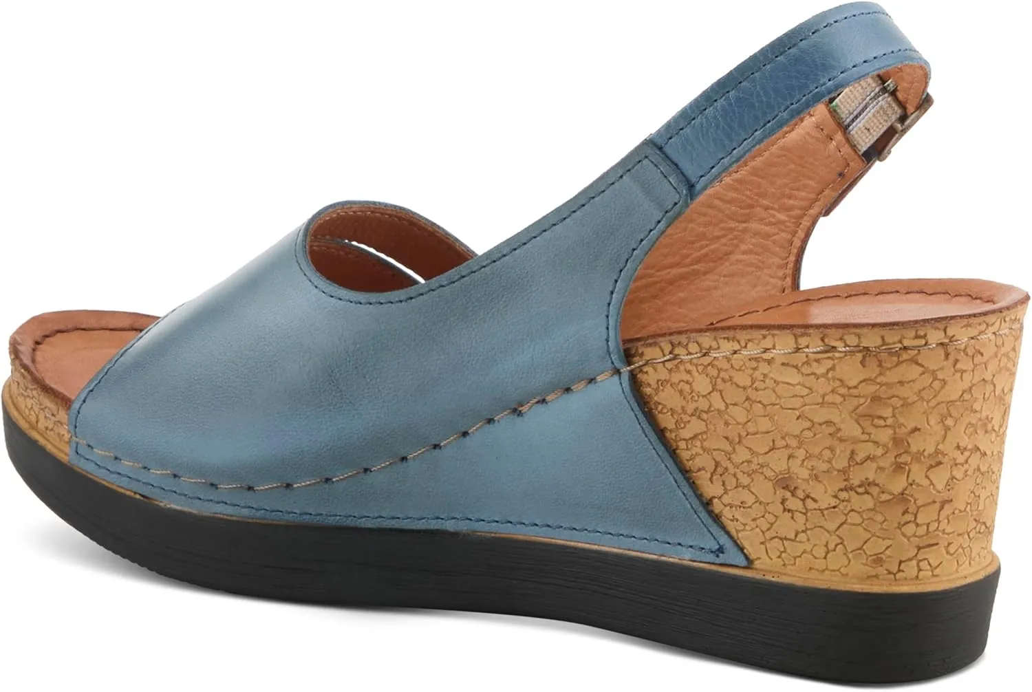 Spring Step Women's KELSY Leather Buckle Slingback Wedge Sandals - Premium Materials, Adjustable Fit, Made in Turkey