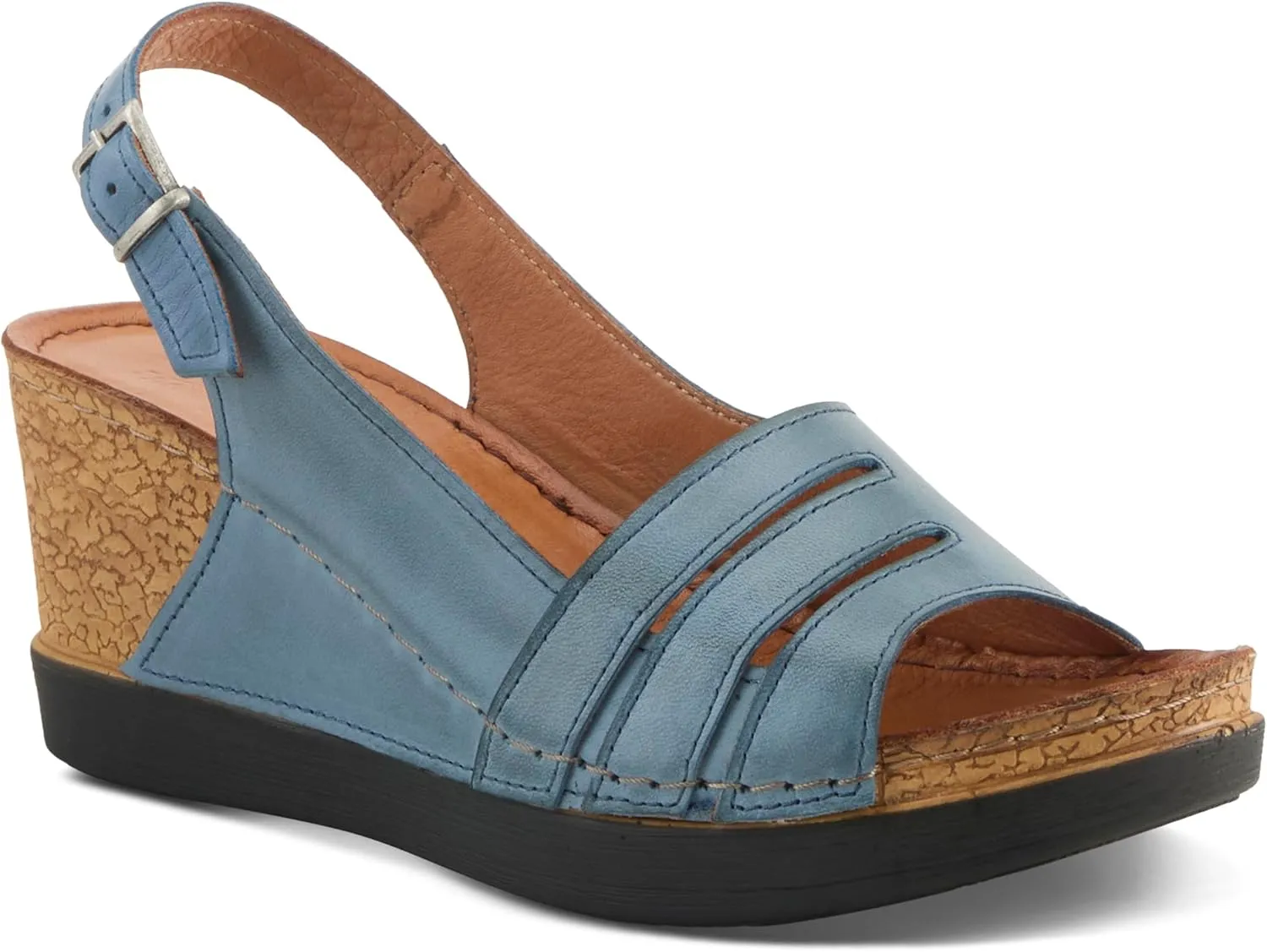 Spring Step Women's KELSY Leather Buckle Slingback Wedge Sandals - Premium Materials, Adjustable Fit, Made in Turkey