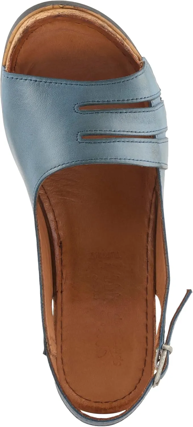 Spring Step Women's KELSY Leather Buckle Slingback Wedge Sandals - Premium Materials, Adjustable Fit, Made in Turkey