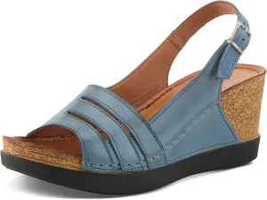 Spring Step Women's KELSY Leather Buckle Slingback Wedge Sandals - Premium Materials, Adjustable Fit, Made in Turkey