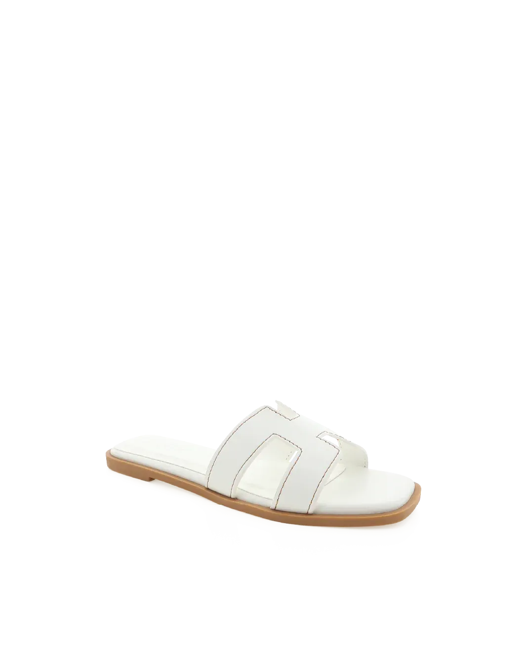 Spunkz Hania Iconic White "H" Cut-Out Flat Slides-11058