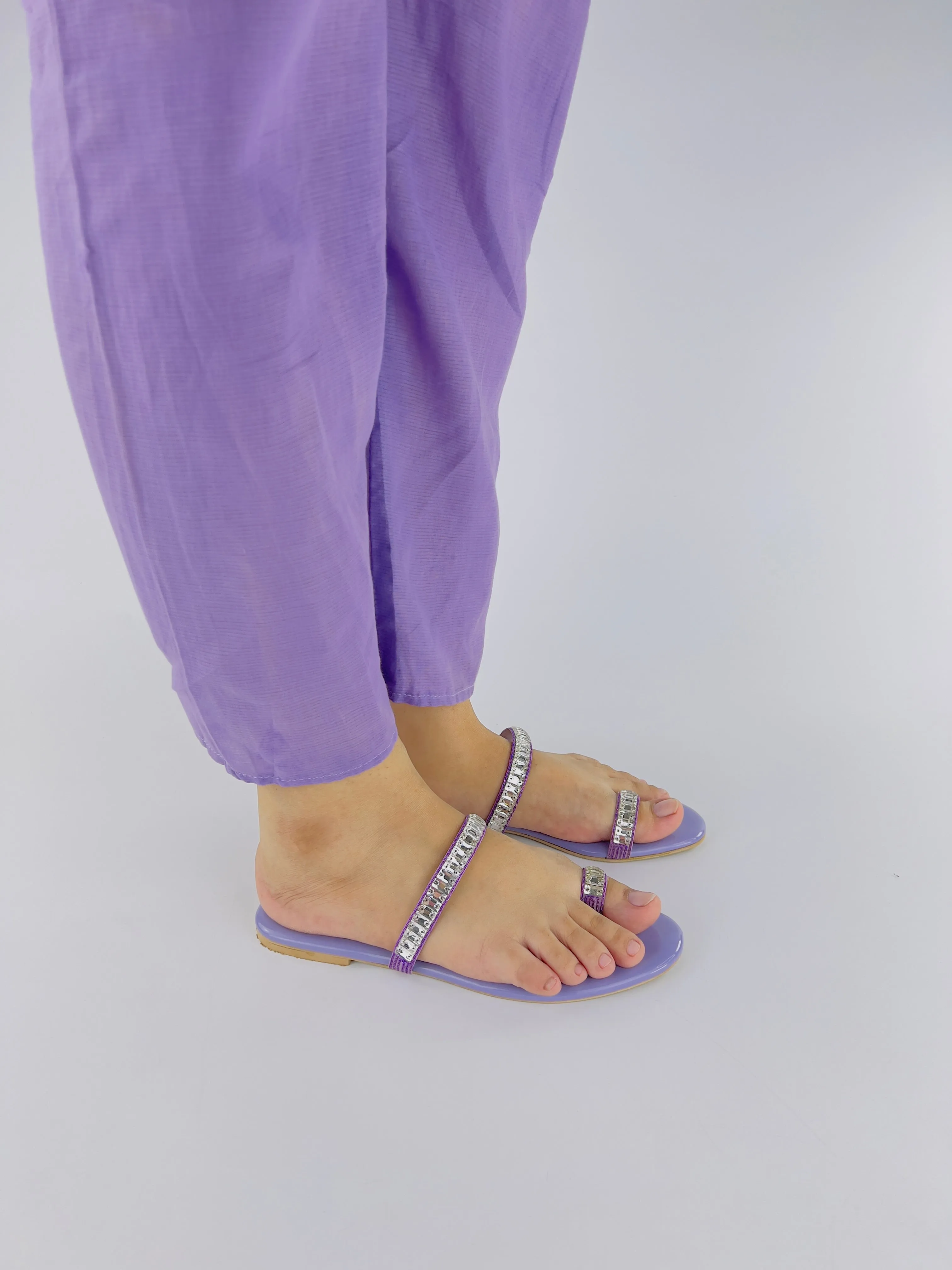 Spunkz Lilac Sparkling Crystal Chain Embellished Formal Thong Sandals 11074