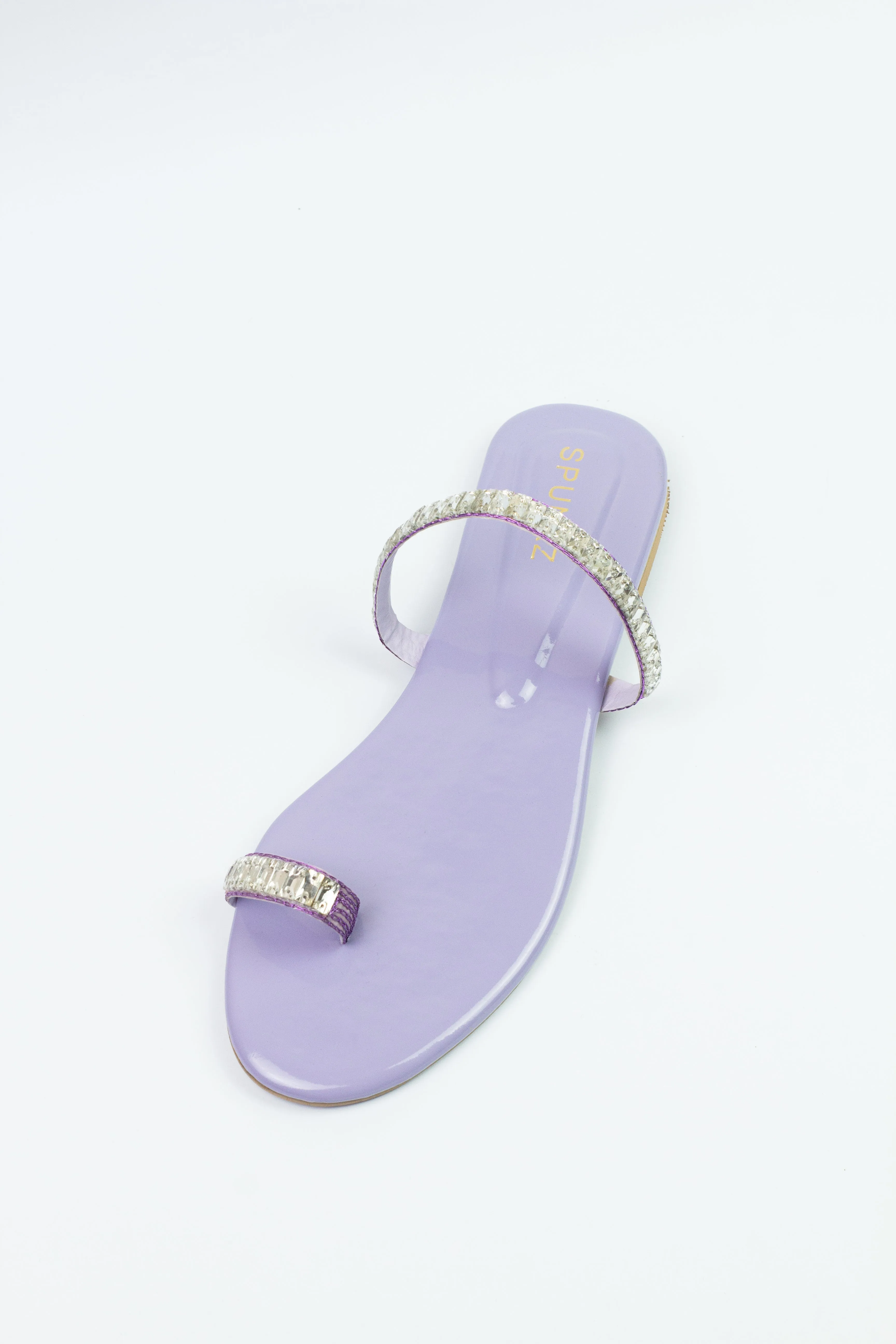 Spunkz Lilac Sparkling Crystal Chain Embellished Formal Thong Sandals 11074