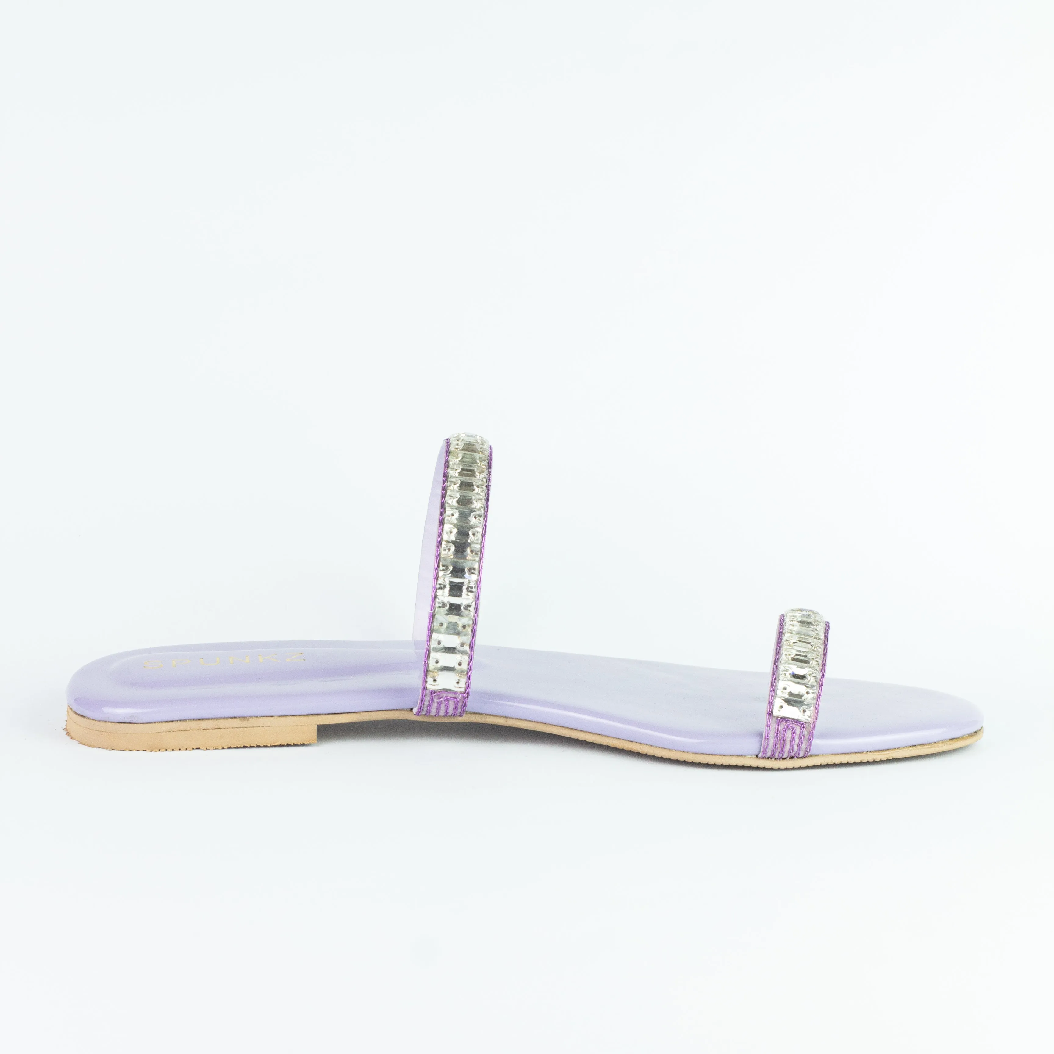 Spunkz Lilac Sparkling Crystal Chain Embellished Formal Thong Sandals 11074