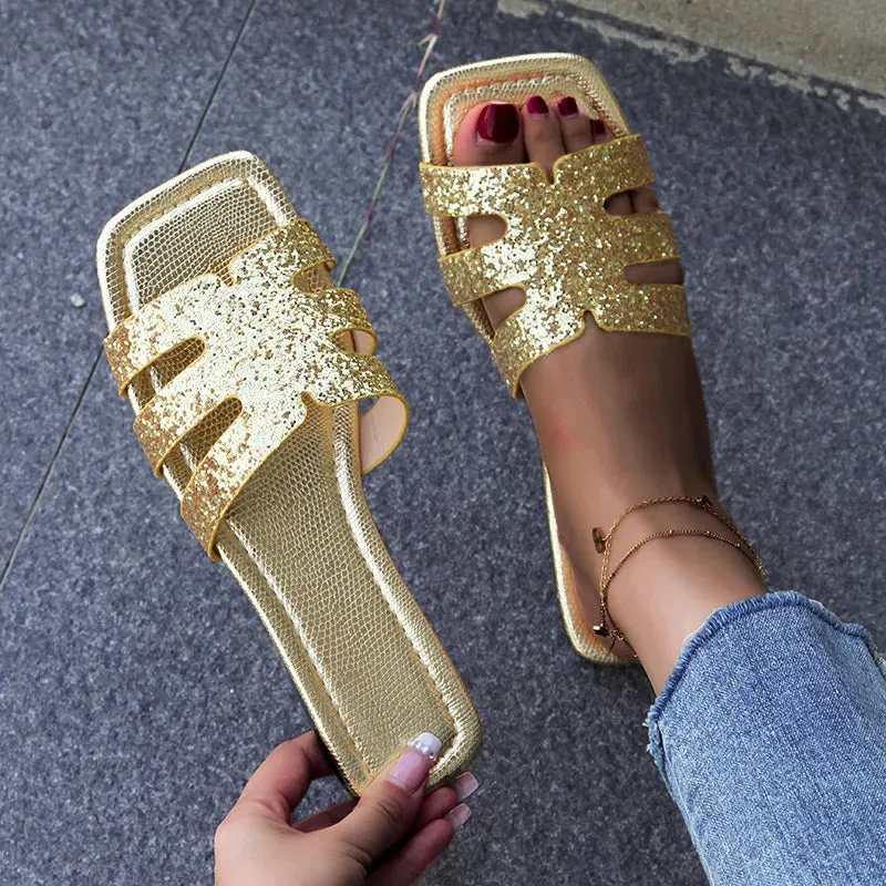 Square Open Toe Flats Sandals