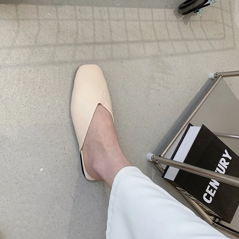 Square Toe Cap Half Slippers Women's Flat Plus Size Sandals