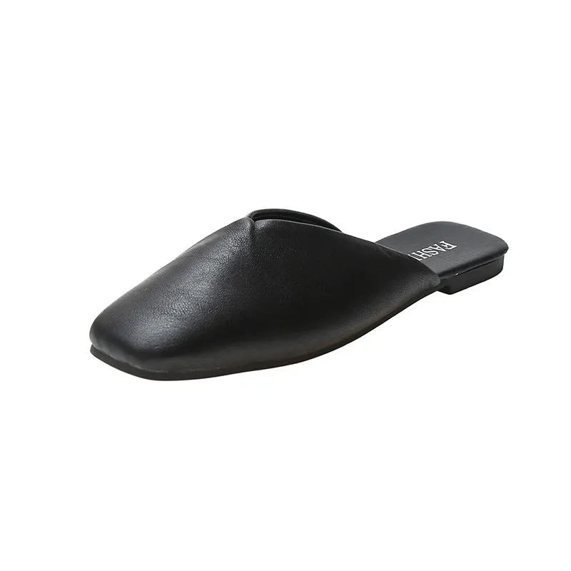 Square Toe Cap Half Slippers Women's Flat Plus Size Sandals