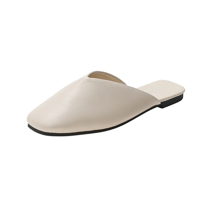 Square Toe Cap Half Slippers Women's Flat Plus Size Sandals